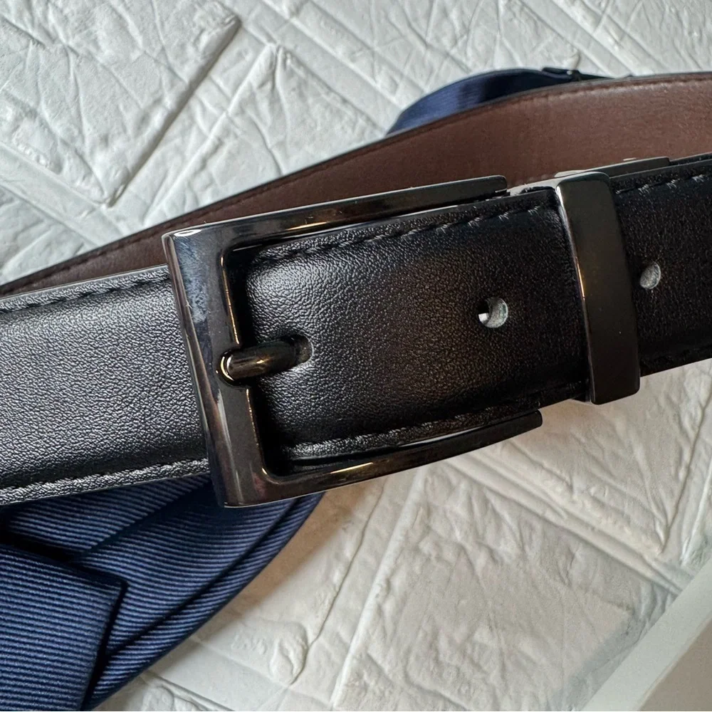 Navy Blue Tie and Black/Brown Belt Set for Kids 8yo